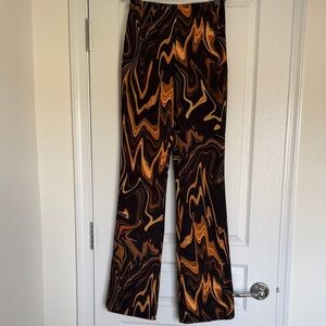 Mango Black and Orange Swirl Flare Pants